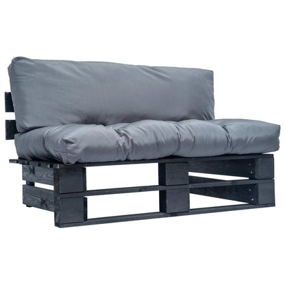 vidaXL Canapé de jardin en palettes avec coussins gris Bois de pin