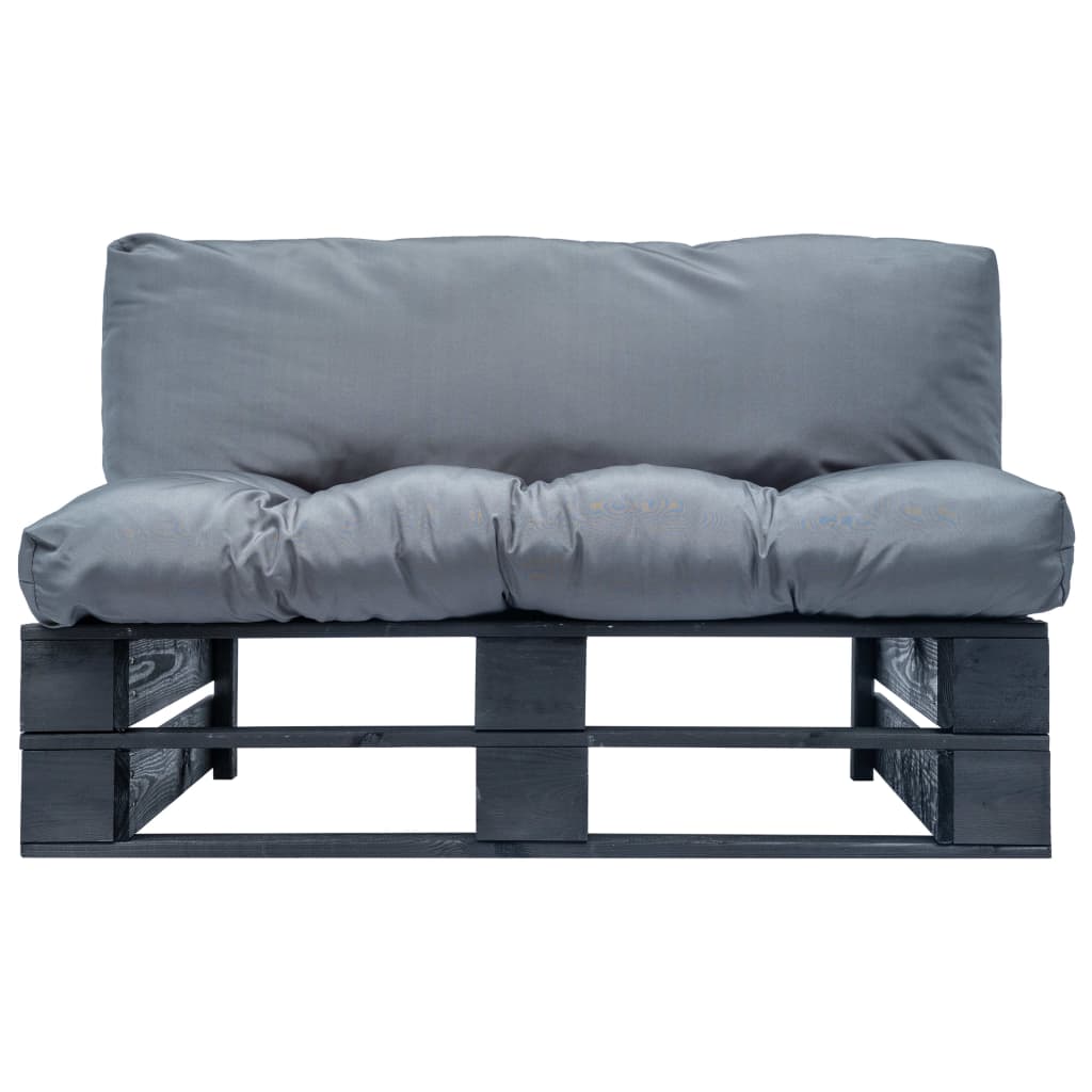 vidaXL Canapé de jardin en palettes avec coussins gris Bois de pin