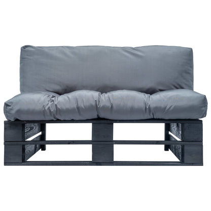 vidaXL Canapé de jardin en palettes avec coussins gris Bois de pin