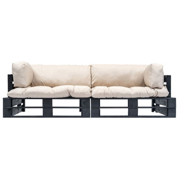 vidaXL 2-tlg. Outdoor-Sofa-Set Paletten Kissen Sandfarben Kiefernholz