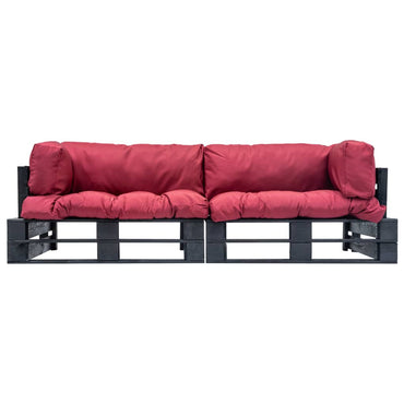 vidaXL 2-tlg. Outdoor-Sofa-Set Paletten mit Kissen in Rot Kiefernholz