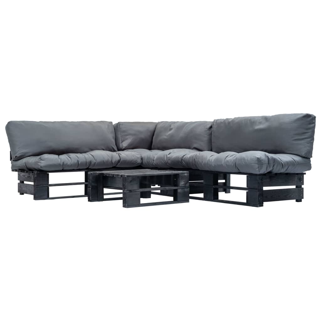 vidaXL 4-tlg. Garten-Lounge-Set aus Paletten mit Grauen Kissen Holz