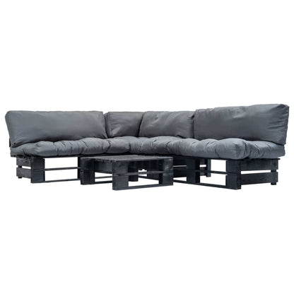vidaXL 4-tlg. Garten-Lounge-Set aus Paletten mit Grauen Kissen Holz