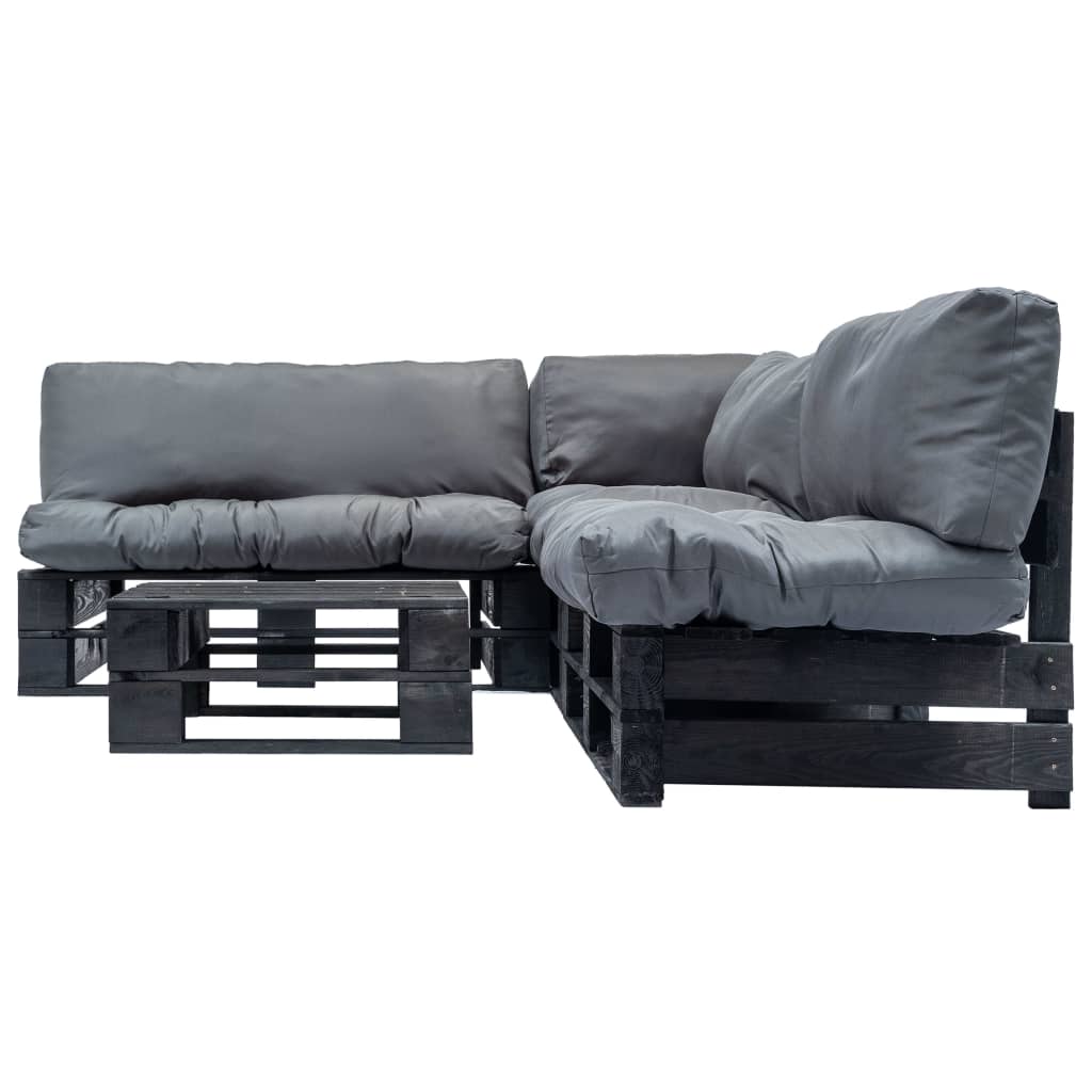 vidaXL 4-tlg. Garten-Lounge-Set aus Paletten mit Grauen Kissen Holz
