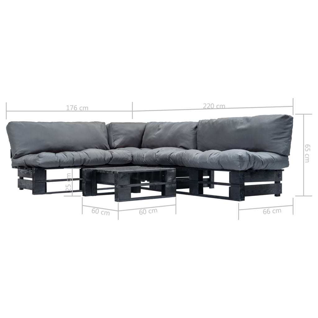 vidaXL 4-tlg. Garten-Lounge-Set aus Paletten mit Grauen Kissen Holz