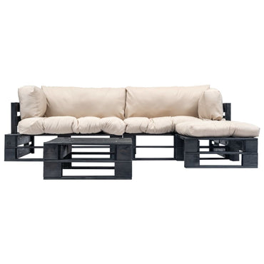 vidaXL 4-tlg. Paletten-Lounge-Set mit Kissen in Sandfarben Holz