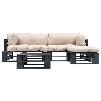 vidaXL 4-tlg. Paletten-Lounge-Set mit Kissen in Sandfarben Holz