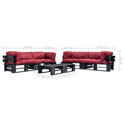 vidaXL 6-tlg. Garten-Lounge-Set aus Paletten mit Roten Kissen Holz