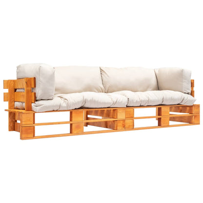 vidaXL 2-tlg. Garten-Palettensofa-Set Kissen in Sandfarben Kiefernholz