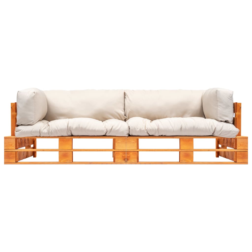 vidaXL 2-tlg. Garten-Palettensofa-Set Kissen in Sandfarben Kiefernholz