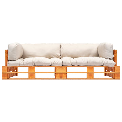 vidaXL 2-tlg. Garten-Palettensofa-Set Kissen in Sandfarben Kiefernholz