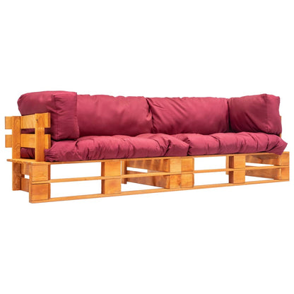 vidaXL 2-tlg. Garten-Palettensofa-Set Kissen in Rot Kiefernholz