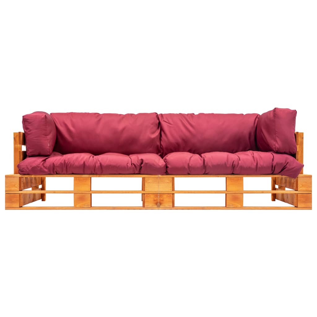 vidaXL 2-tlg. Garten-Palettensofa-Set Kissen in Rot Kiefernholz