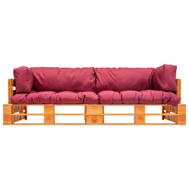 vidaXL 2-tlg. Garten-Palettensofa-Set Kissen in Rot Kiefernholz