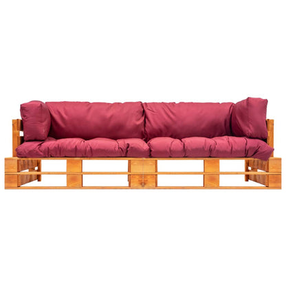 vidaXL 2-tlg. Garten-Palettensofa-Set Kissen in Rot Kiefernholz