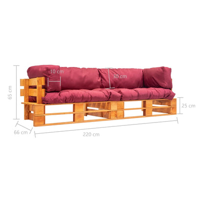 vidaXL 2-tlg. Garten-Palettensofa-Set Kissen in Rot Kiefernholz