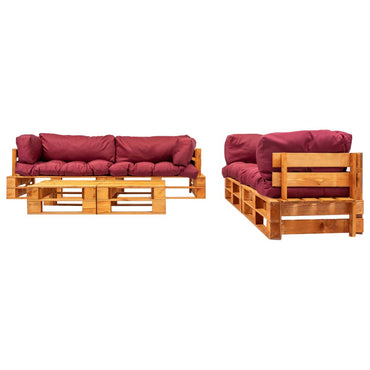 vidaXL 6-tlg. Garten-Lounge-Set aus Paletten mit Roten Kissen Holz