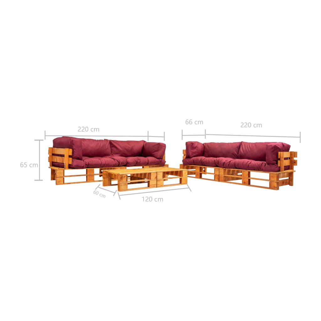 vidaXL 6-tlg. Garten-Lounge-Set aus Paletten mit Roten Kissen Holz