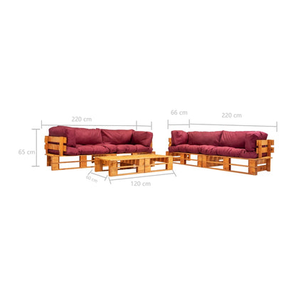 vidaXL 6-tlg. Garten-Lounge-Set aus Paletten mit Roten Kissen Holz