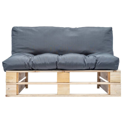 vidaXL Canapé d'extérieur palette avec coussins gris Bois de pin