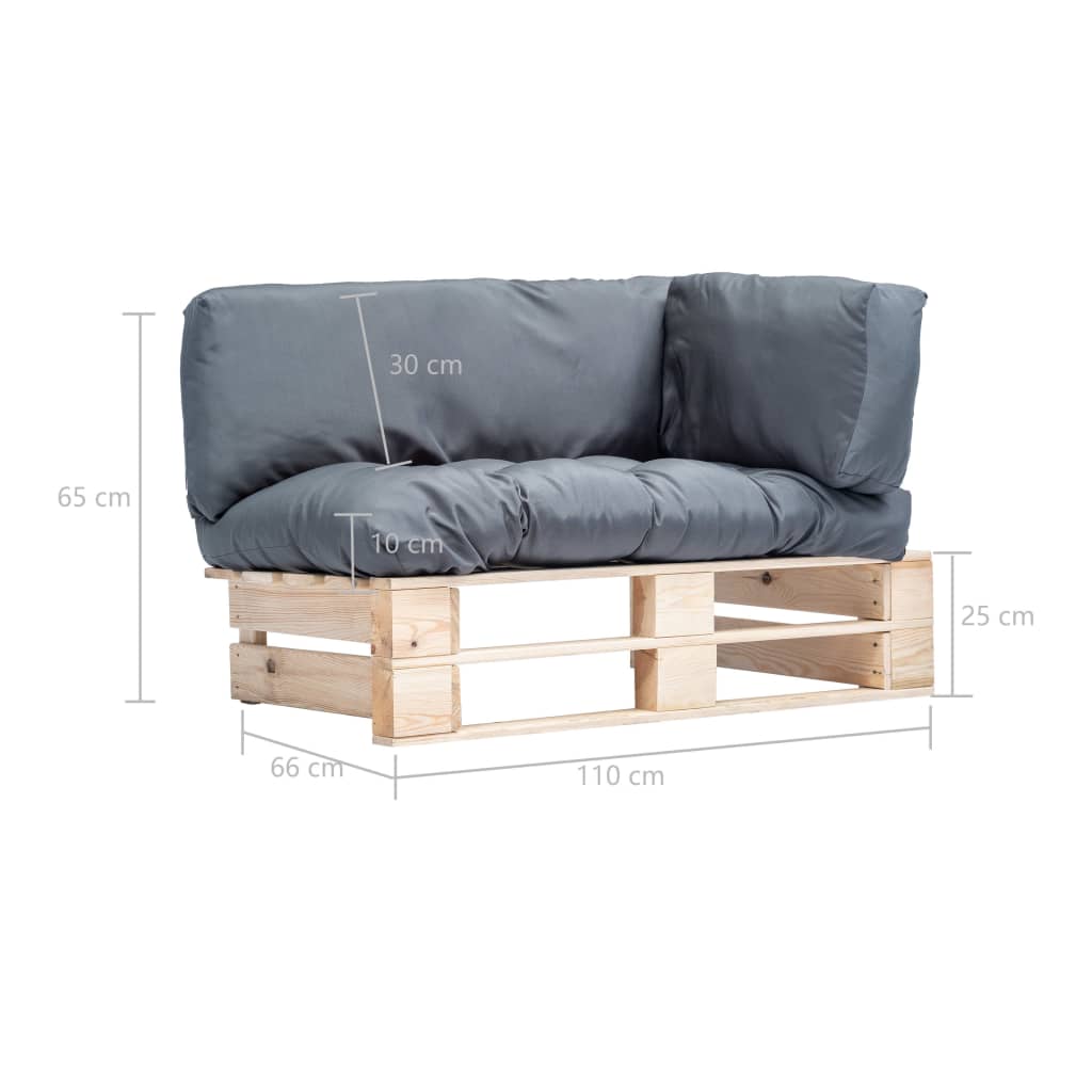 vidaXL Canapé d'extérieur palette avec coussins gris Bois de pin