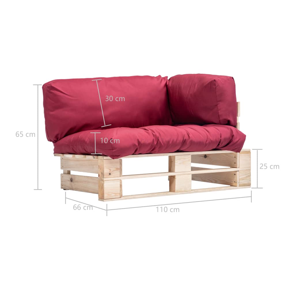 vidaXL Outdoor-Sofa Paletten mit Kissen in Rot Kiefernholz