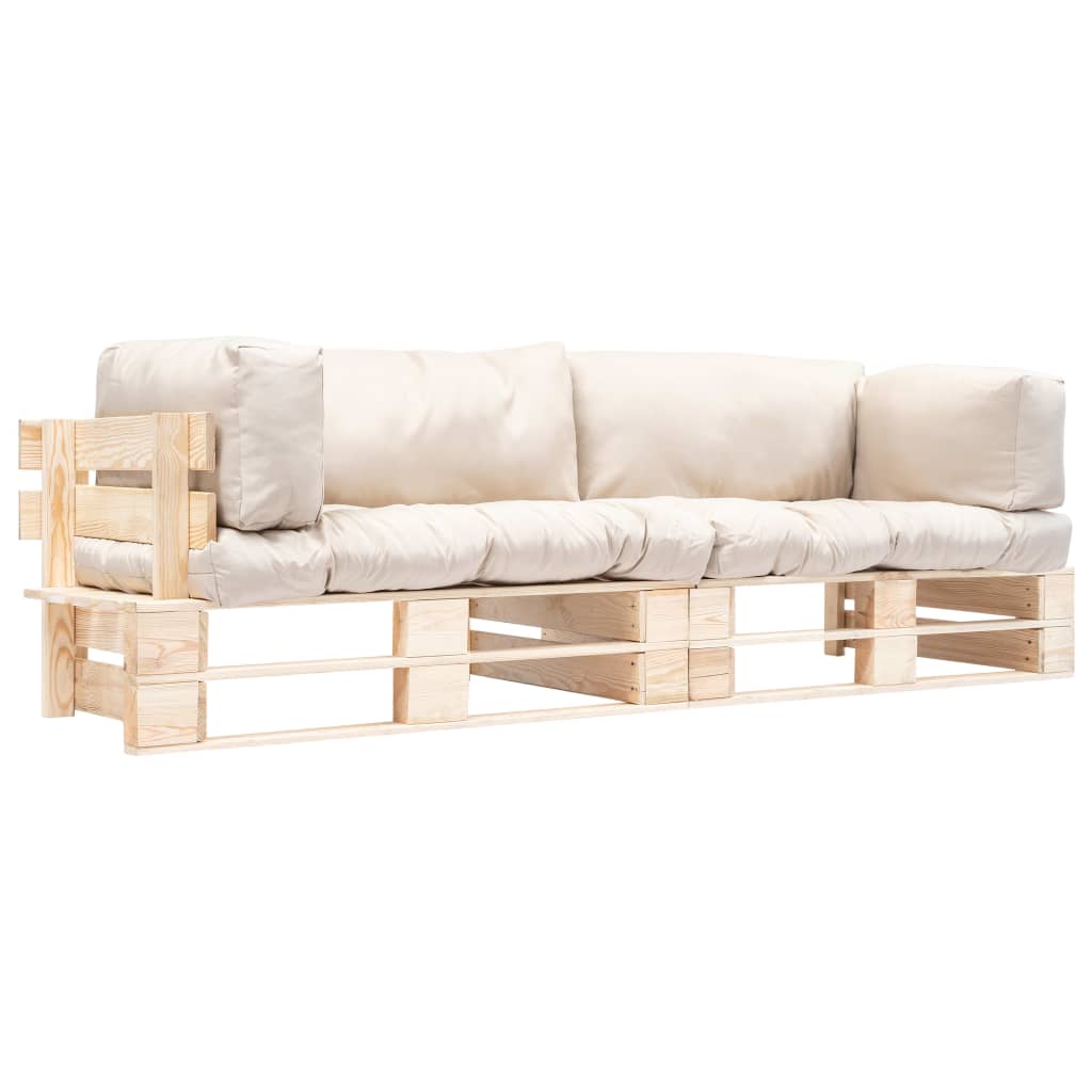 vidaXL Salon de jardin 2 pcs avec coussins de palettes Sable Bois de pin