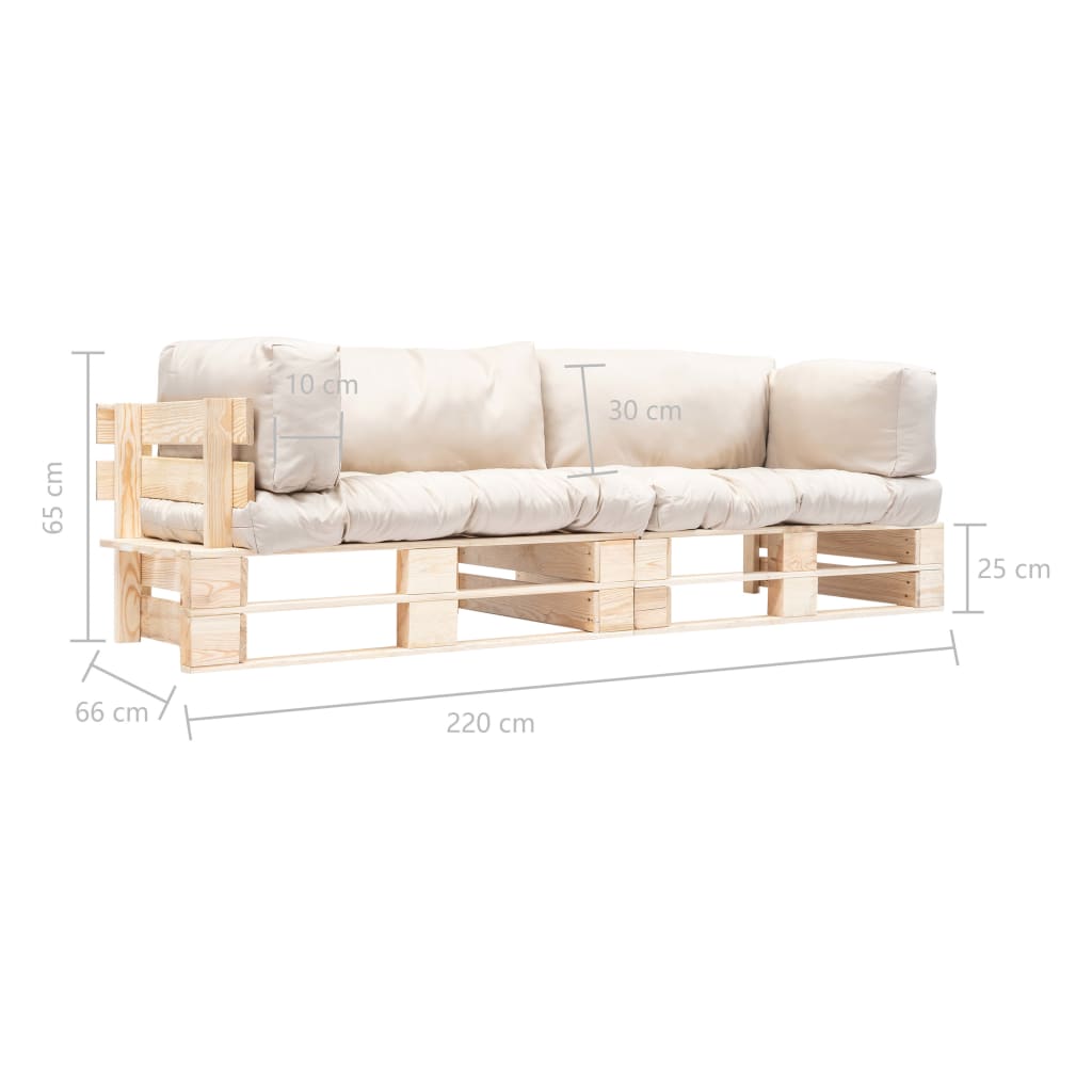 vidaXL Salon de jardin 2 pcs avec coussins de palettes Sable Bois de pin