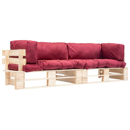 vidaXL Ensemble de canapés de palette d'extérieur 2 pcs avec coussins rouges en bois de pin