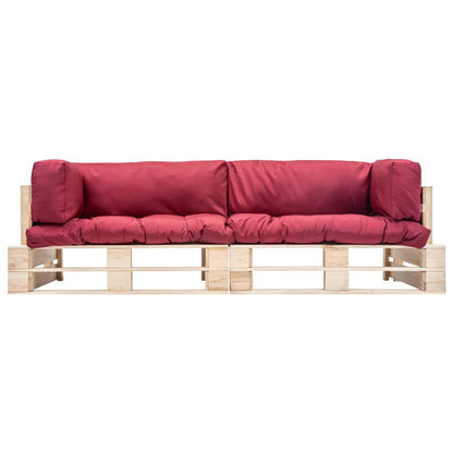 vidaXL Ensemble de canapés de palette d'extérieur 2 pcs avec coussins rouges en bois de pin