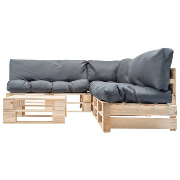 vidaXL Salon de jardin palette 4 pcs avec coussins gris Bois