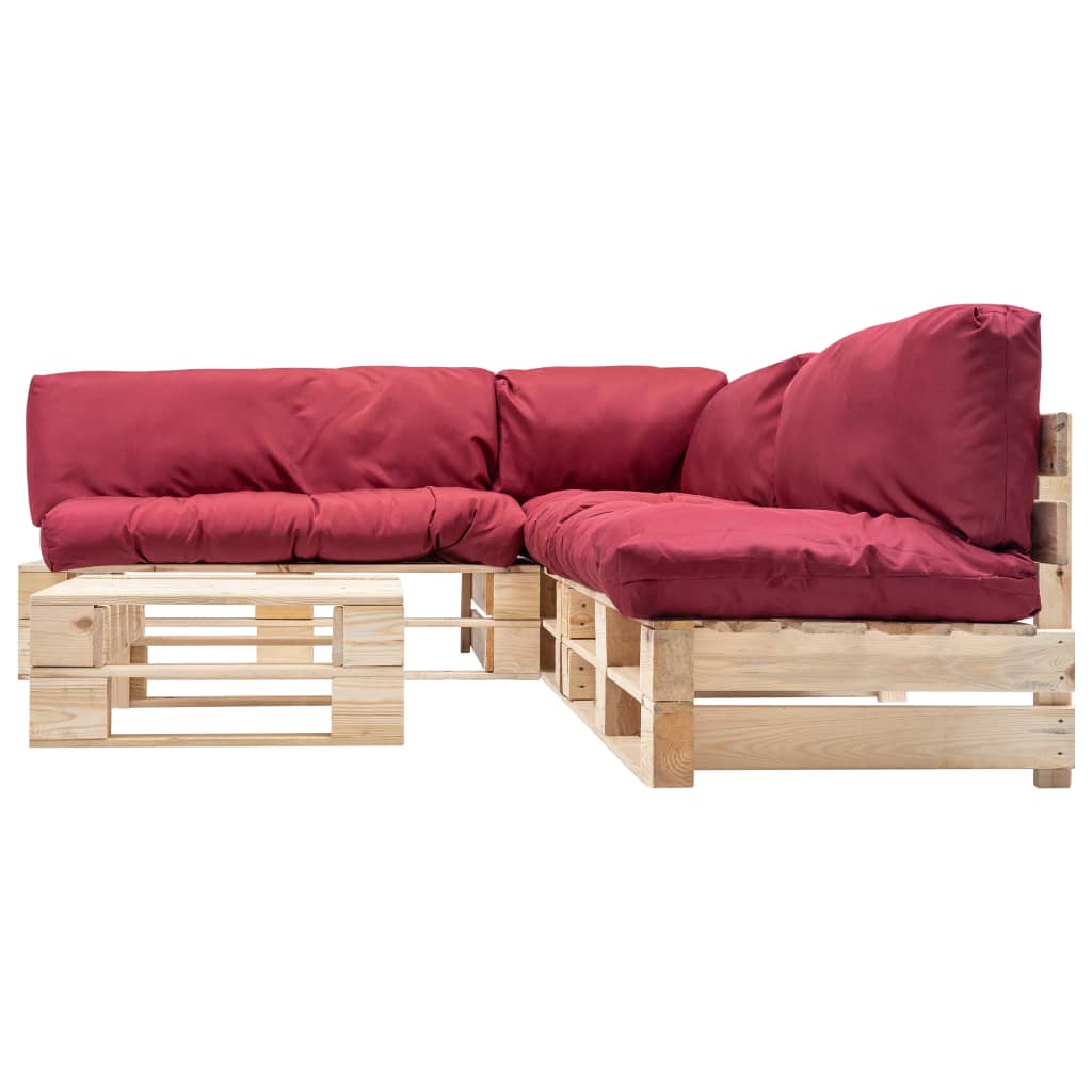 vidaXL 4-tlg. Paletten-Lounge-Set mit Kissen in Rot Holz