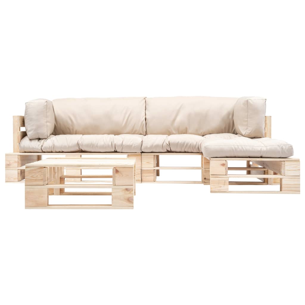 vidaXL 4-tlg. Paletten-Lounge-Set mit Kissen in Sandfarben Holz