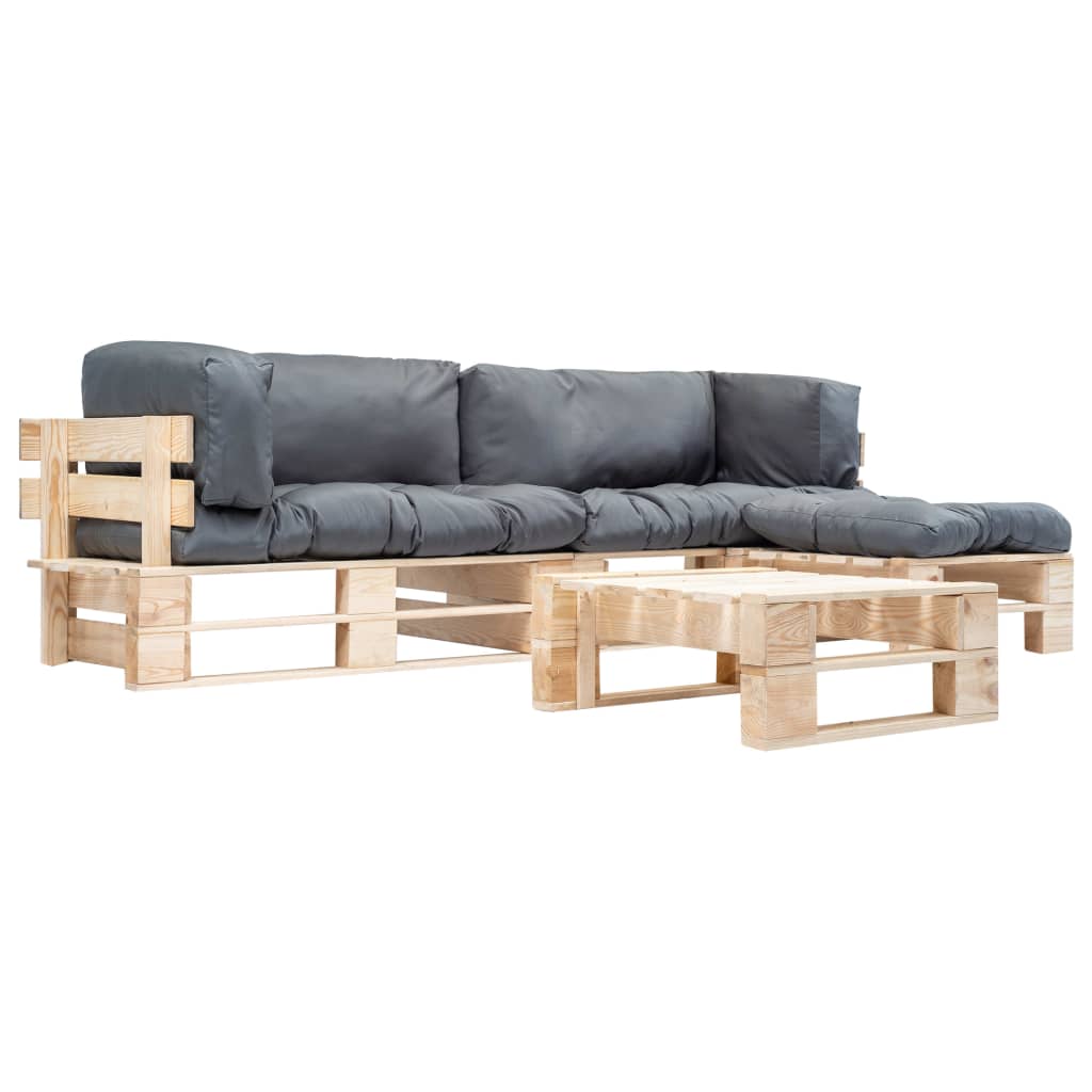 vidaXL 4-tlg. Paletten-Lounge-Set mit Kissen in Grau Holz