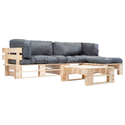vidaXL 4-tlg. Paletten-Lounge-Set mit Kissen in Grau Holz