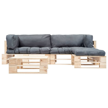 vidaXL Salon de jardin sur palettes 4 pcs avec coussins Gris Bois