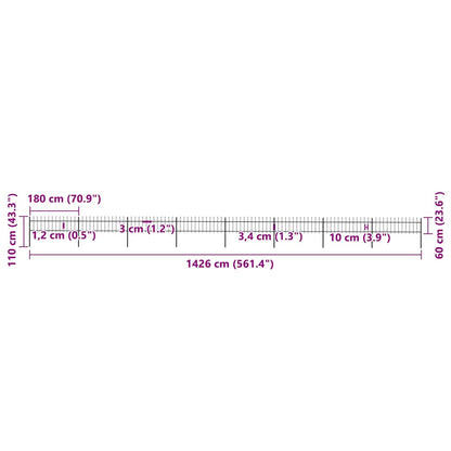 vidaXL Clôture de jardin avec lance en acier 1426 x 60 cm Noir