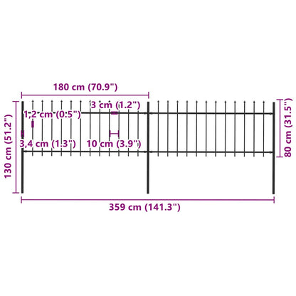 vidaXL Clôture de jardin avec lance en acier 359 x 80 cm noir