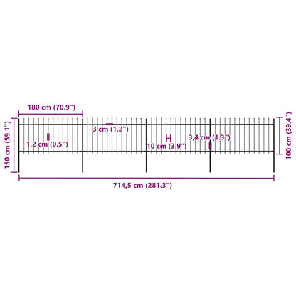 vidaXL Clôture de jardin avec fer de lance Acier 714,5 x 100 cm Noir