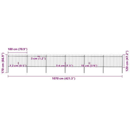 vidaXL Clôture de jardin avec pointes en lance Acier 1070 x 120 cm Noir