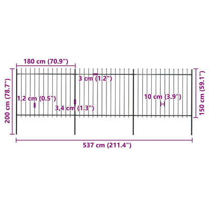 vidaXL Gartenzaun mit Speerspitze Stahl 537 x 150 cm Schwarz
