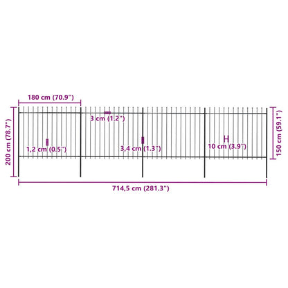 vidaXL Clôture de jardin avec fers de lance Acier 714,5 x 150 cm Noir