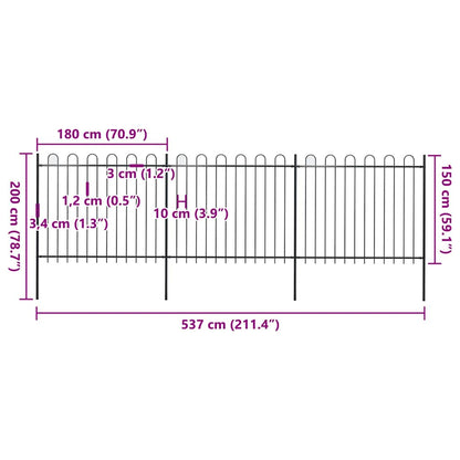 vidaXL Clôture de jardin avec arche en acier 537 x 150 cm Noir