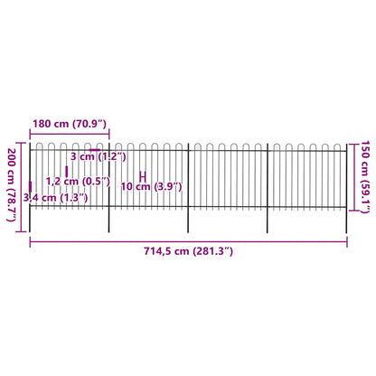 vidaXL Clôture de jardin avec arche en acier 714,5 x 150 cm Noir