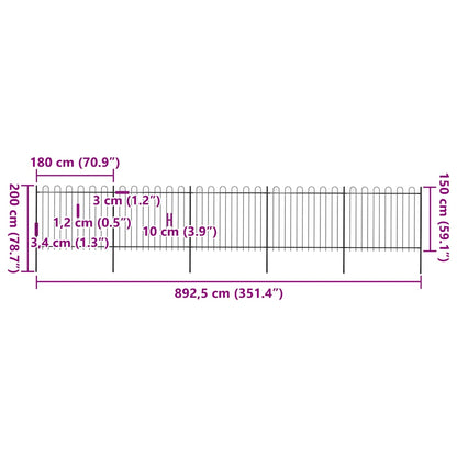 vidaXL Clôture de jardin avec arche en acier 892,5 x 150 cm Noir