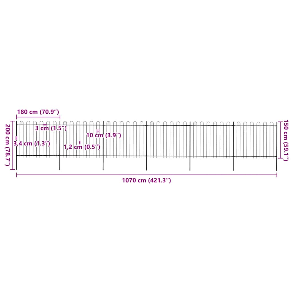 vidaXL Clôture de jardin avec arche en acier 1070 x 150 cm Noir