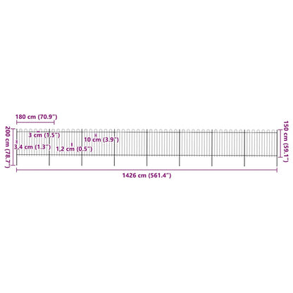vidaXL Gartenzaun mit Rundbogen Stahl 1426 x 150 cm Schwarz