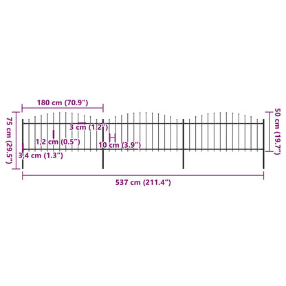vidaXL Clôture de jardin avec fers de lance Acier 537 x 75 cm Noir