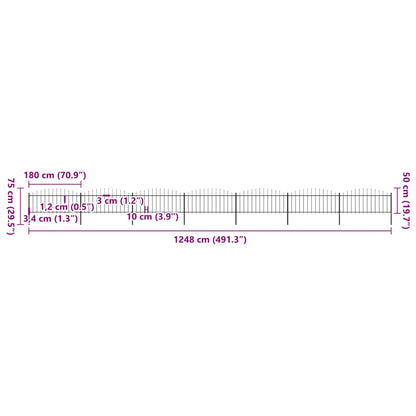 vidaXL Clôture de jardin en acier avec pointes (0,5 - 0,75) x 11,9 m Noir