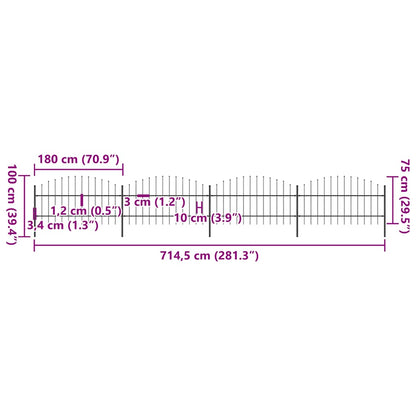 vidaXL Clôture de jardin avec lance en acier 714,5 x 100 cm Noir